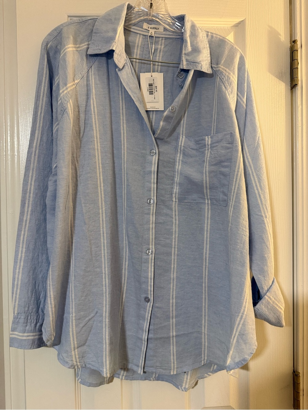Z Supply Linen Blue Striped Button-Up Shirt